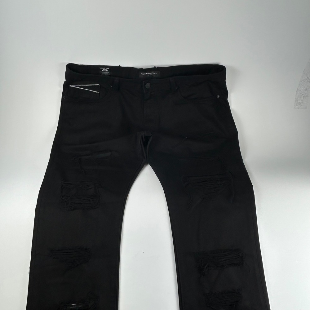Cult of Individuality Men's 40x30 Rocker Slim Grunge Skater Distress Black Jeans - Picture 4 of 9
